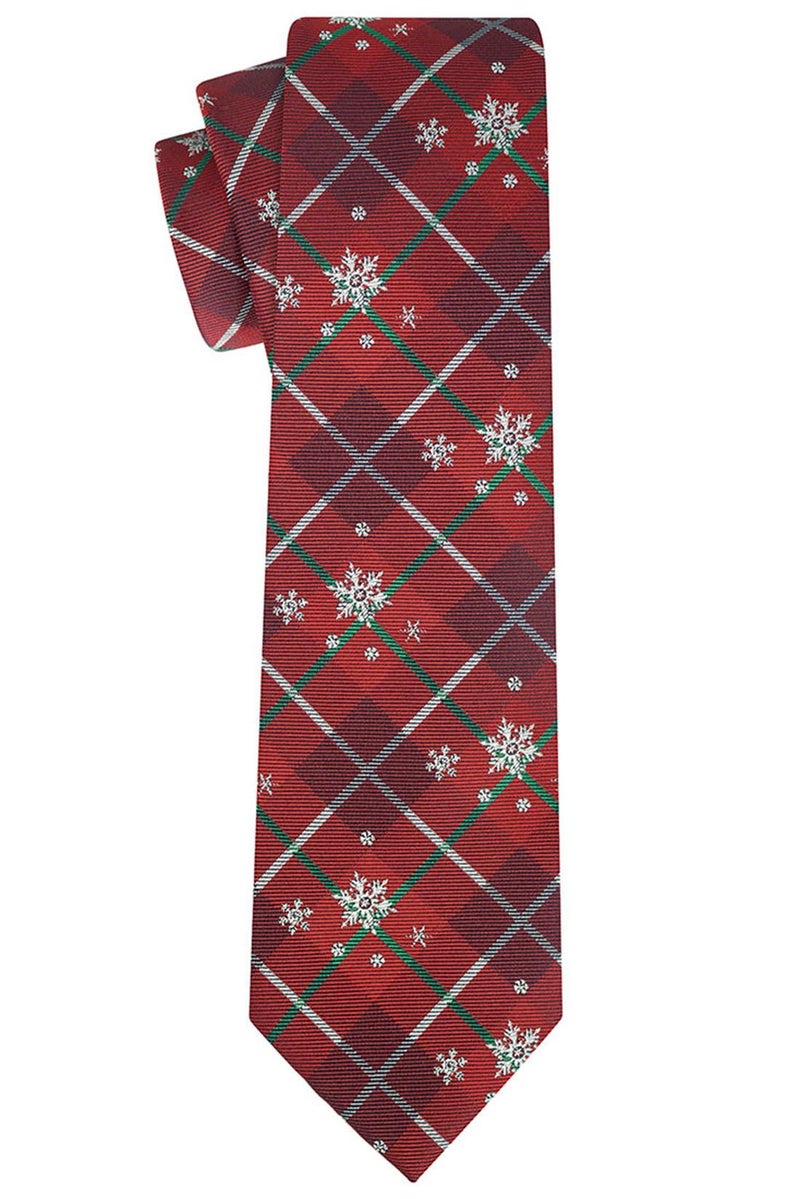 KissTies Christmas Tie Snowflakes Red Plaid Necktie Holiday Season Ties - Image 3